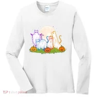 Funny Halloween Ghost Cats Women's Long Sleeve Shirt thumb 0