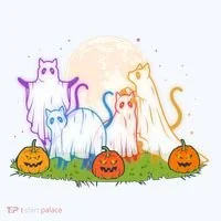 Funny Halloween Ghost Cats Women's Long Sleeve Shirt thumb 2