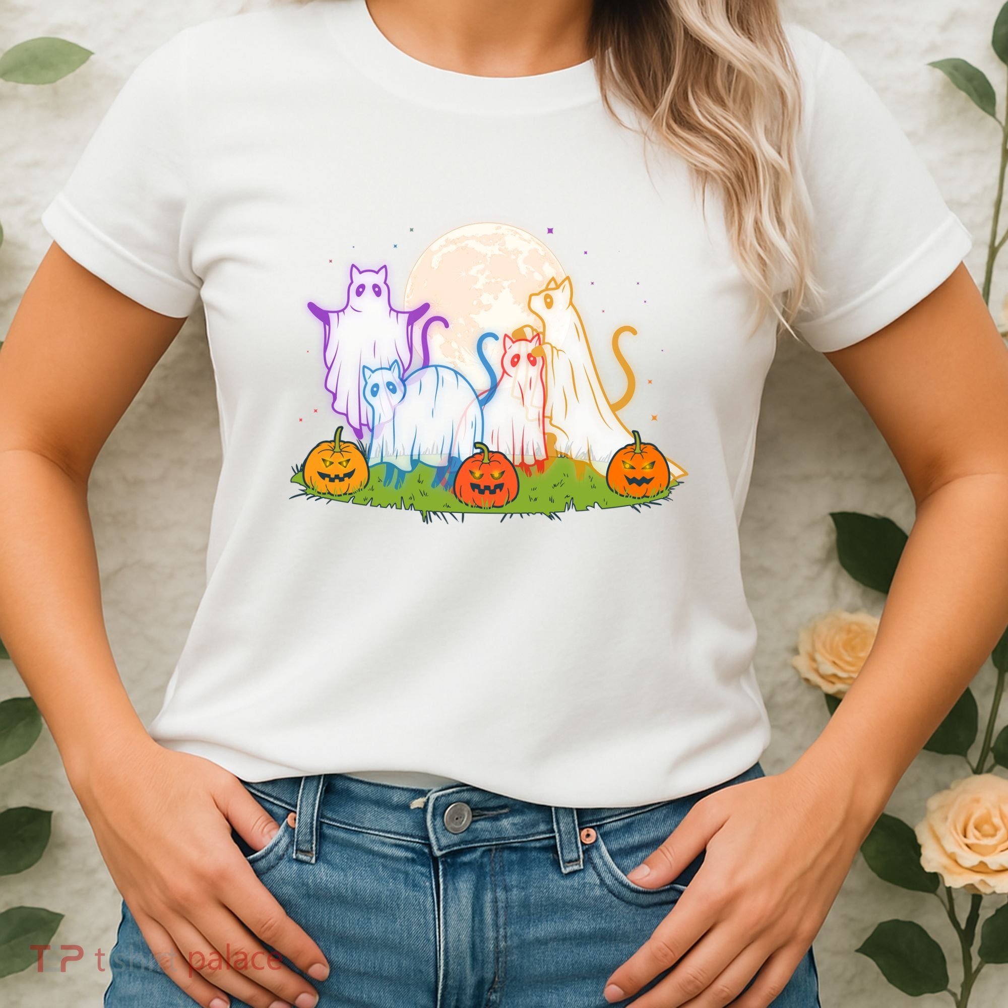 Funny Halloween Ghost Cats Women's T-Shirt
