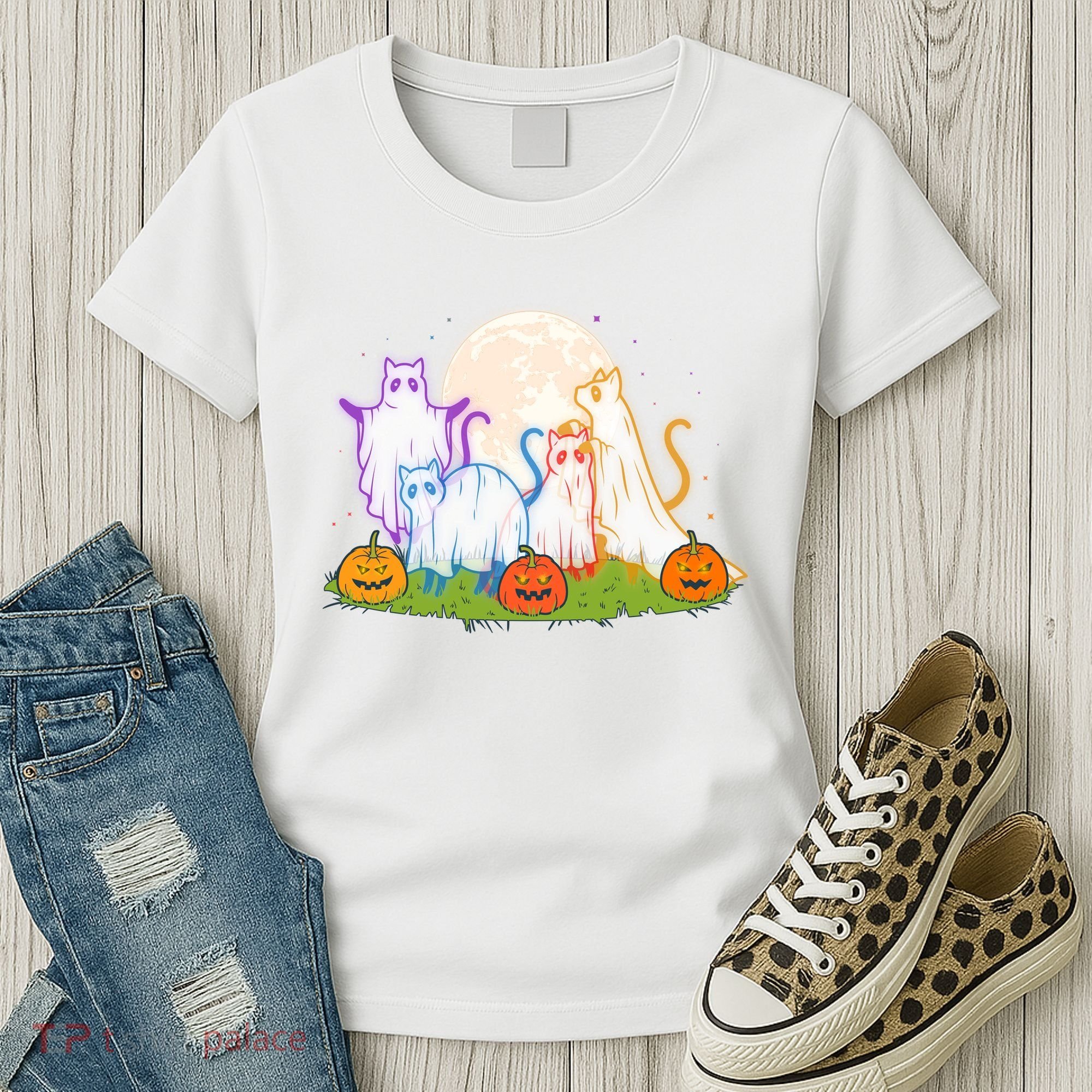 Funny Halloween Ghost Cats Women's T-Shirt