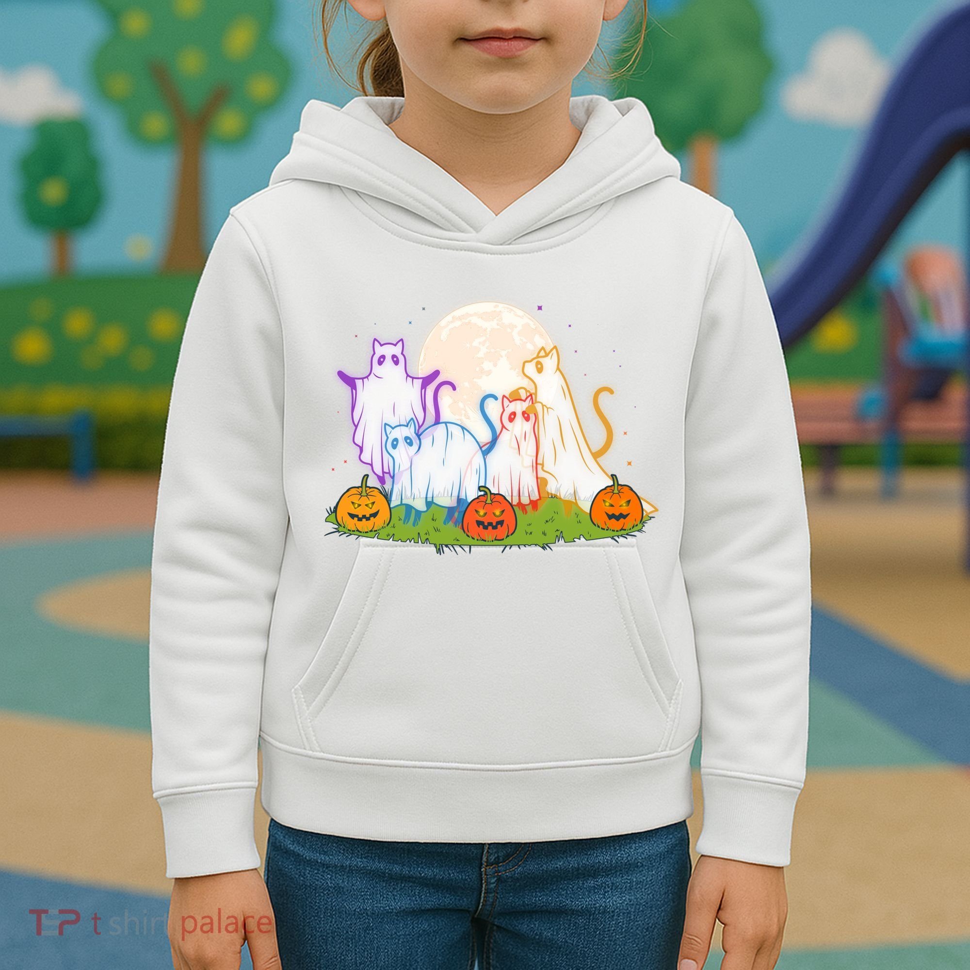 Funny Halloween Ghost Cats Kids Hoodie