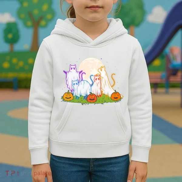 Funny Halloween Ghost Cats Kids Hoodie