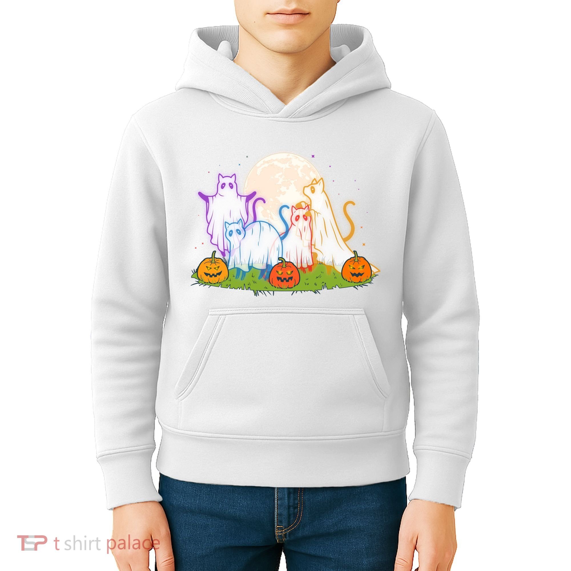 Funny Halloween Ghost Cats Kids Hoodie