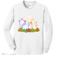 Funny Halloween Ghost Cats Kids Long Sleeve Shirt thumb 0