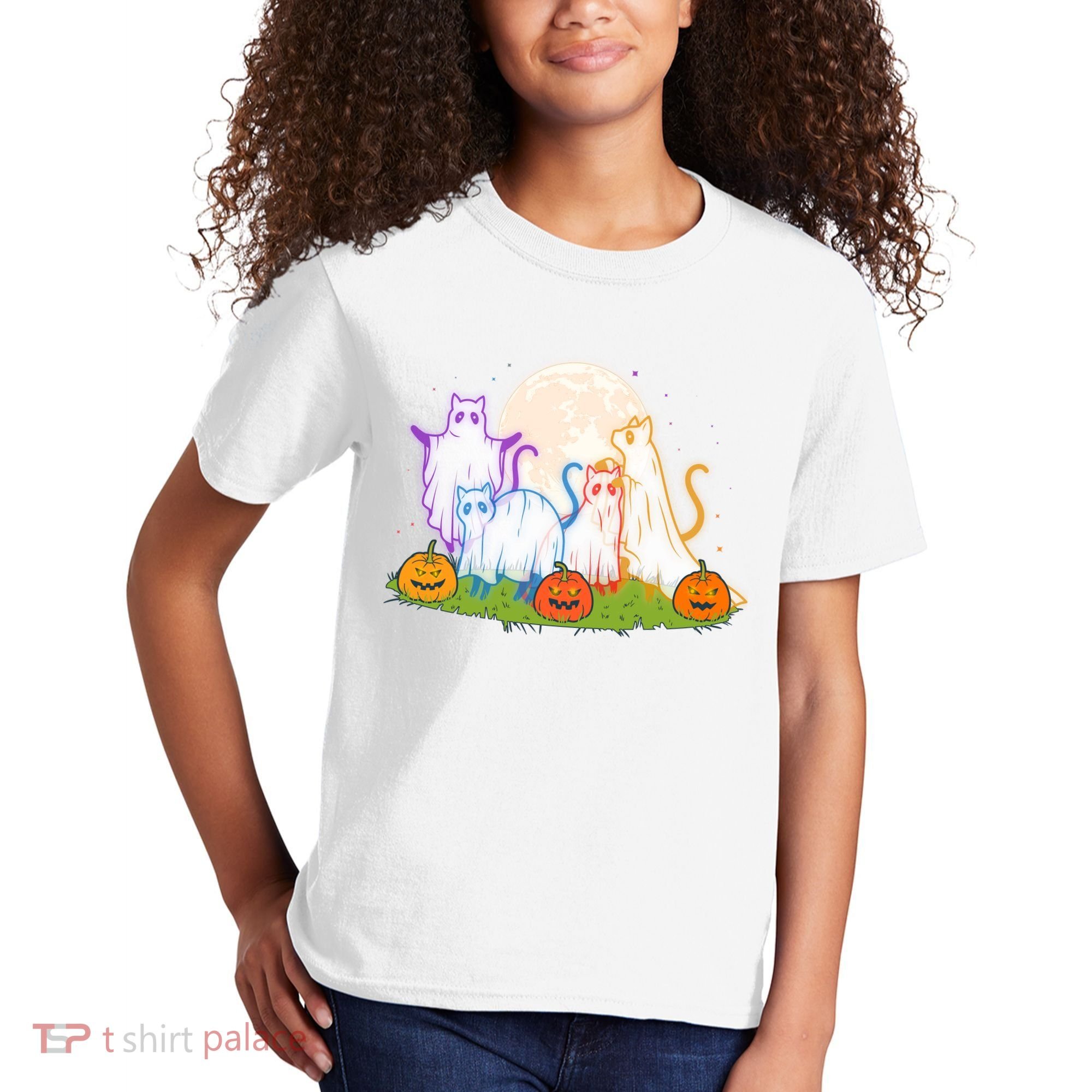 Funny Halloween Ghost Cats Kids T-Shirt