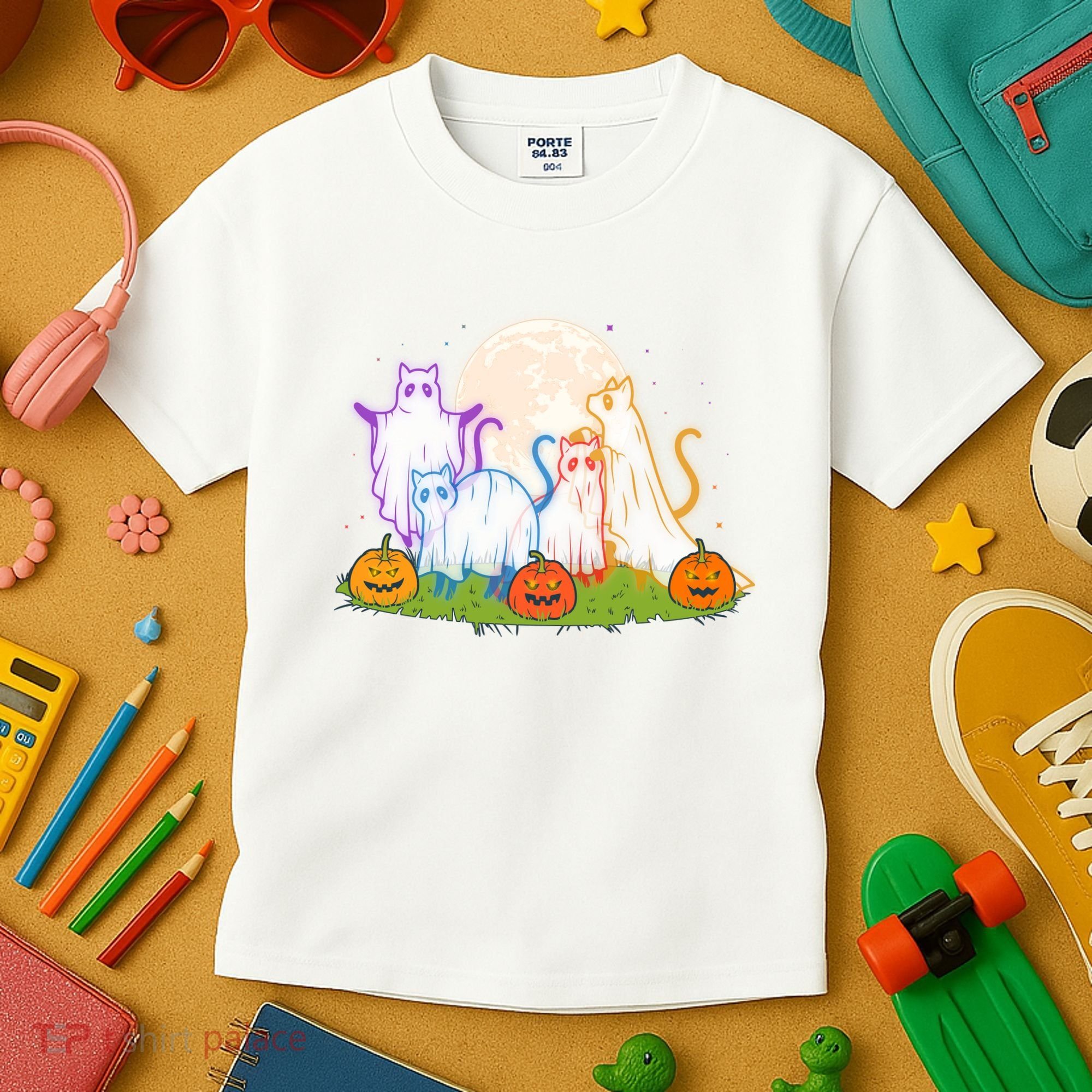 Funny Halloween Ghost Cats Kids T-Shirt