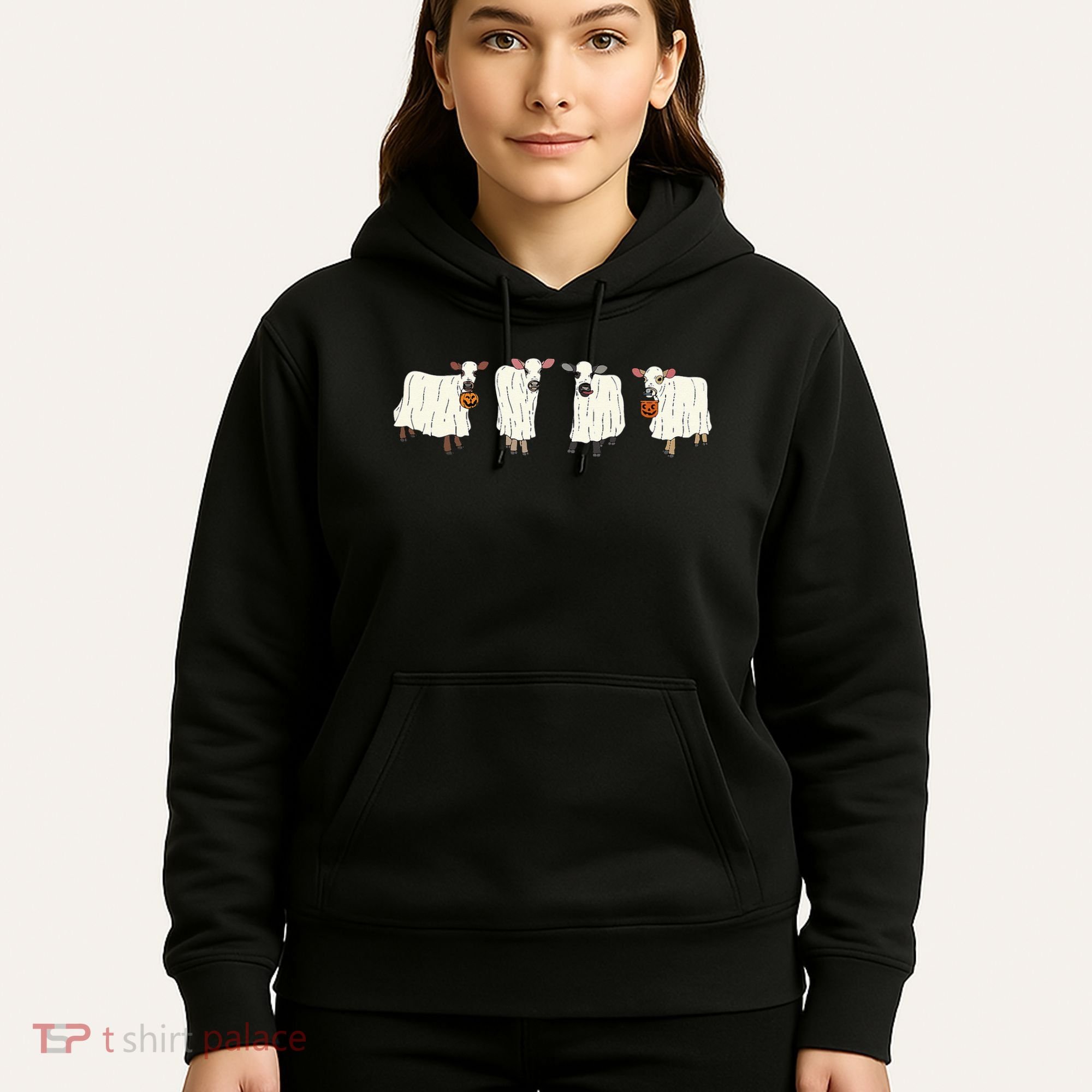 Funny Halloween Ghost Cows Trick Or Treat Cow Lover Hoodie