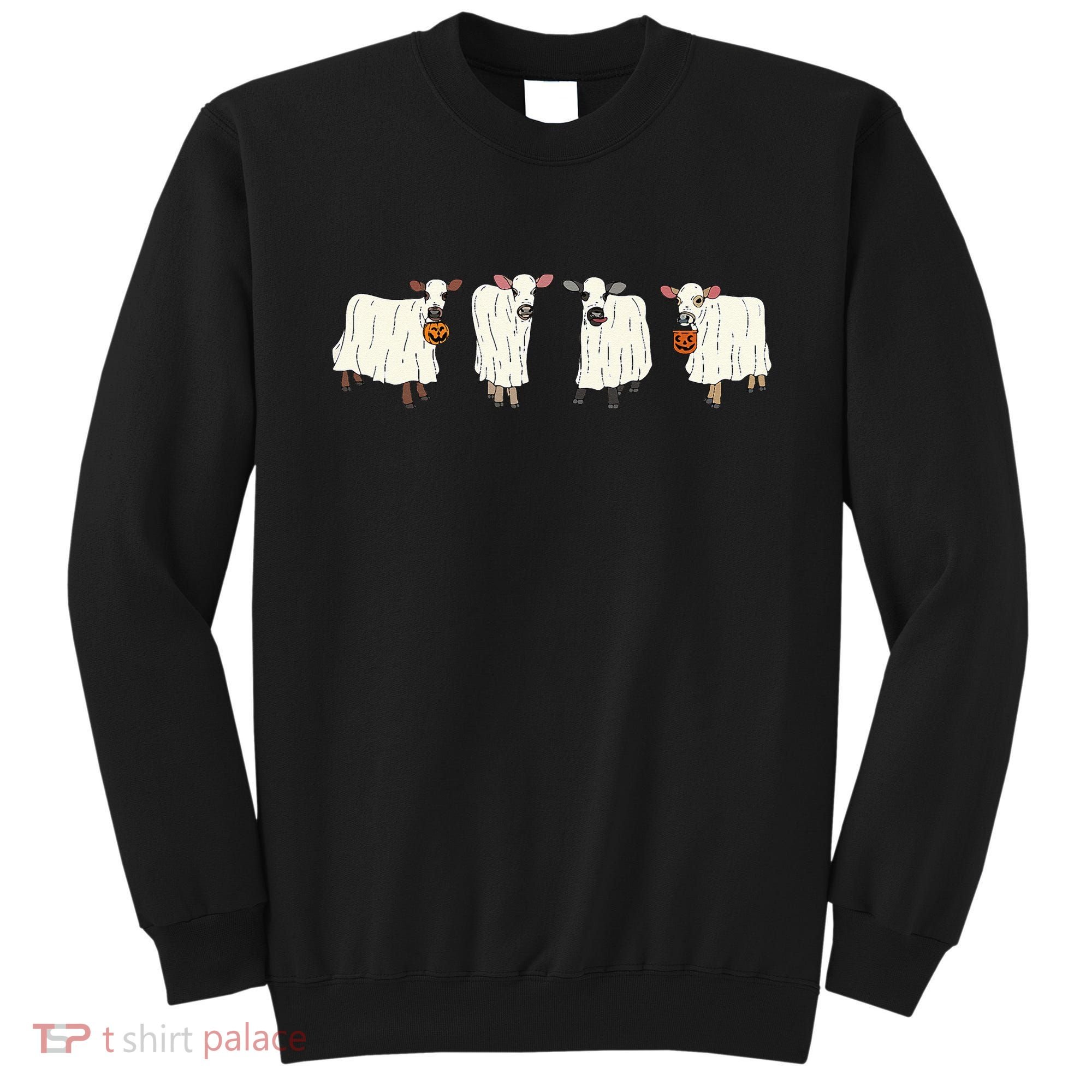 Funny Halloween Ghost Cows Trick Or Treat Cow Lover Sweatshirt