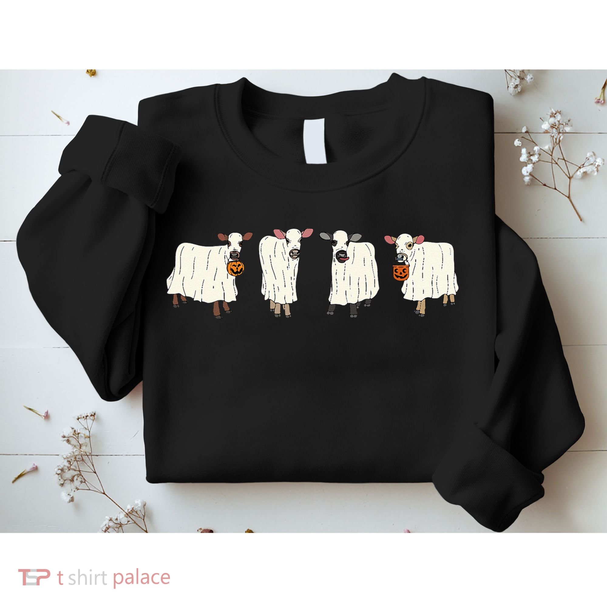 Funny Halloween Ghost Cows Trick Or Treat Cow Lover Sweatshirt