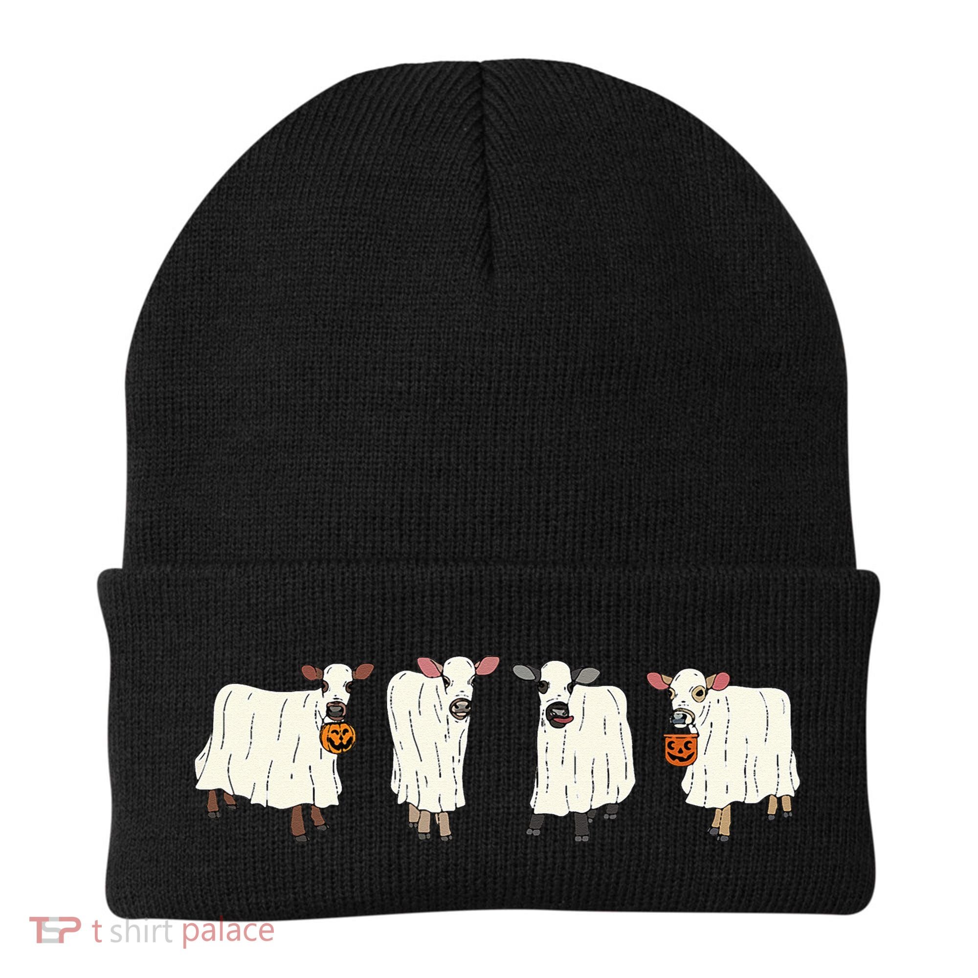 Funny Halloween Ghost Cows Trick Or Treat Cow Lover Beanie