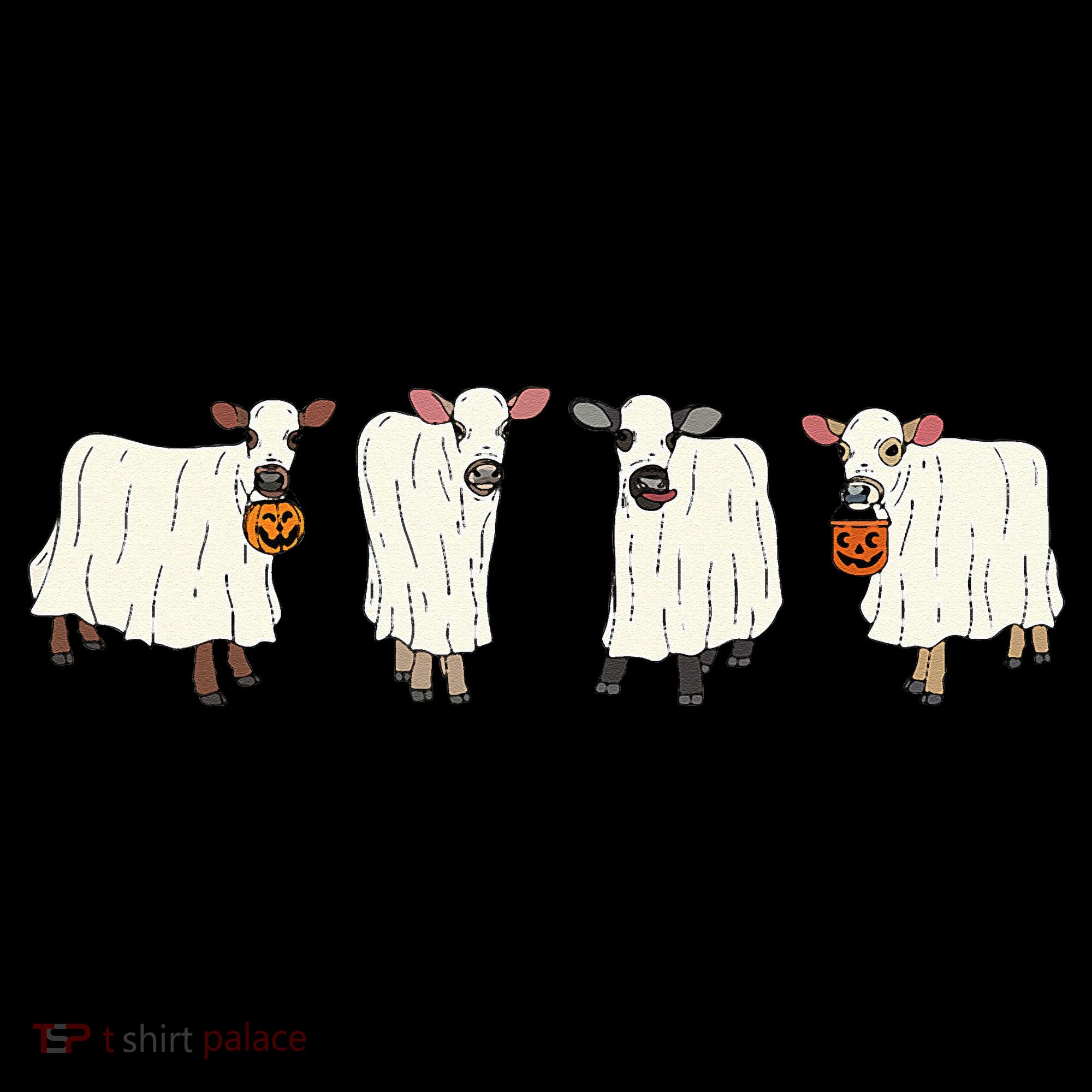 Funny Halloween Ghost Cows Trick Or Treat Cow Lover Women's Hoodie