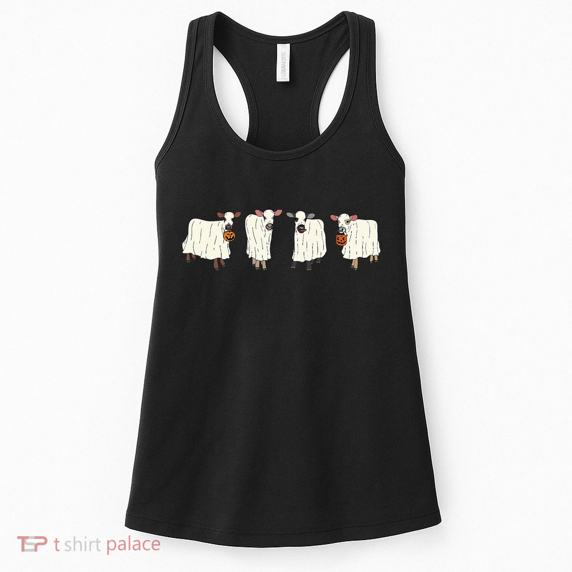 Funny Halloween Ghost Cows Trick Or Treat Cow Lover Women's Tank Top