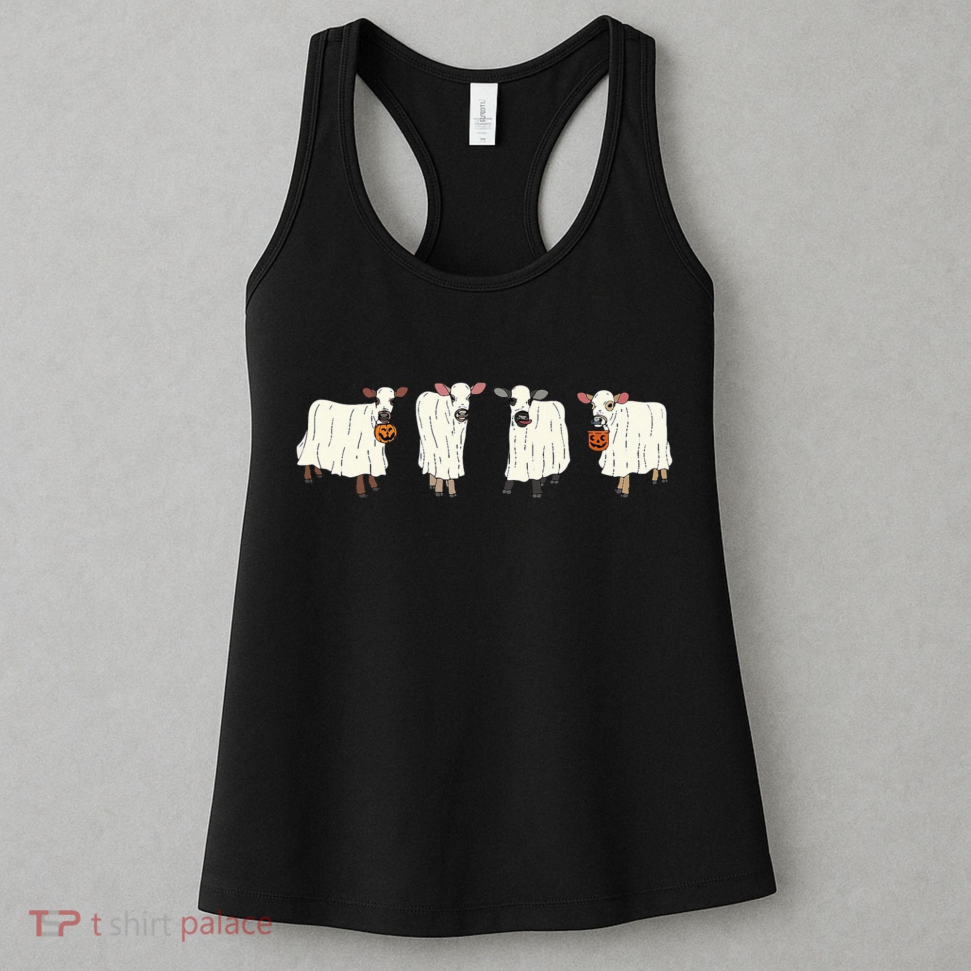 Funny Halloween Ghost Cows Trick Or Treat Cow Lover Women's Tank Top