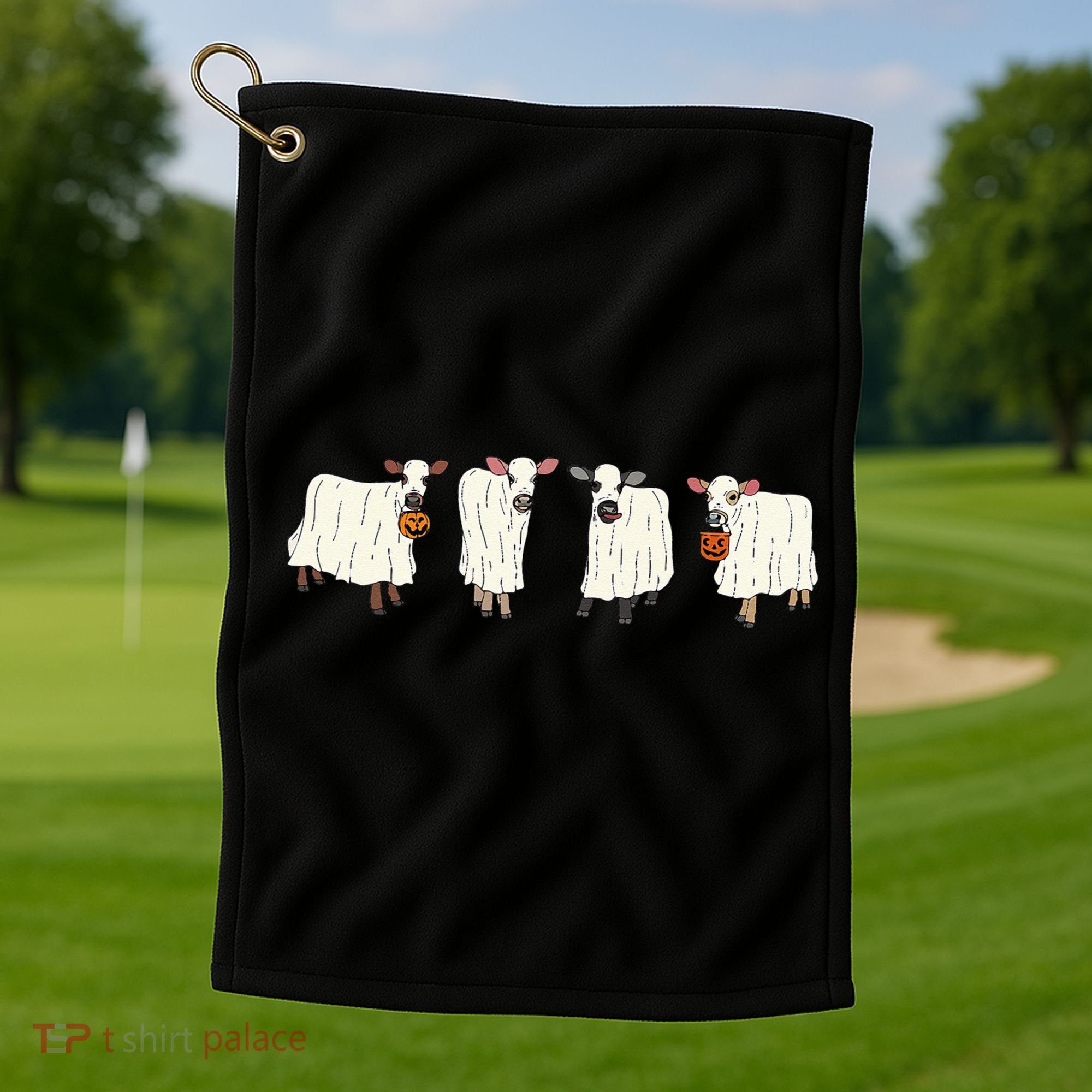 Funny Halloween Ghost Cows Trick Or Treat Cow Lover Golf Towel
