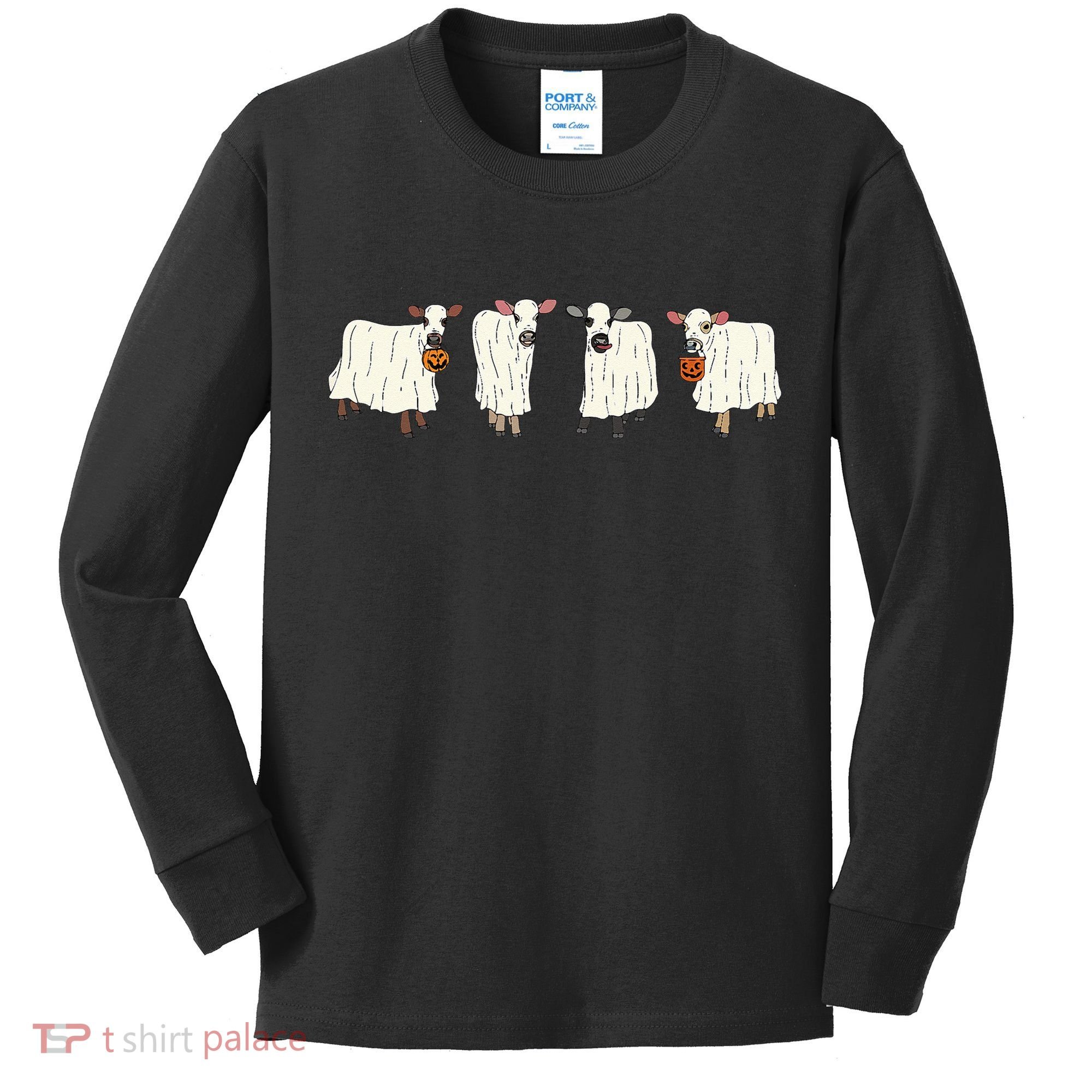 Funny Halloween Ghost Cows Trick Or Treat Cow Lover Kids Long Sleeve Shirt