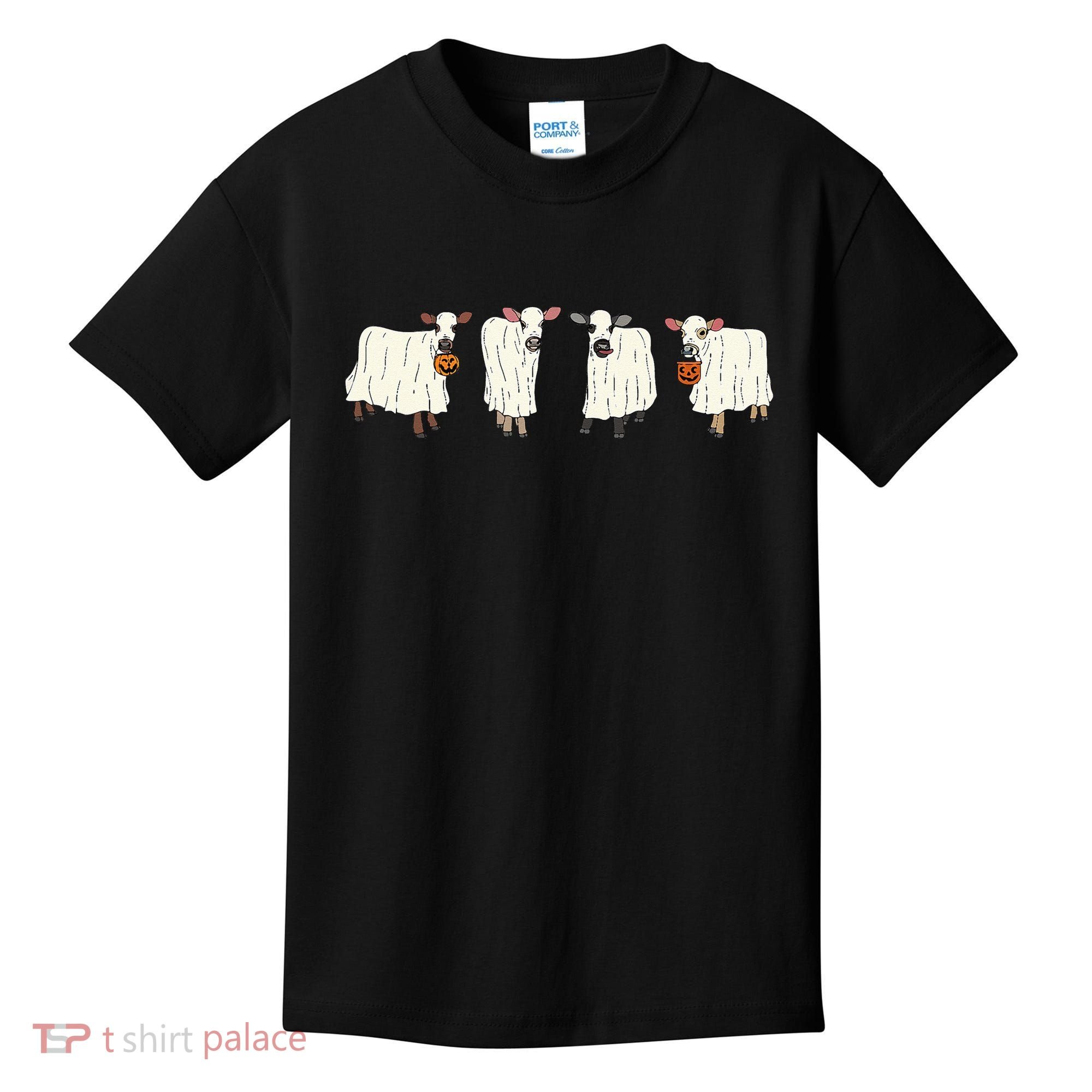 Funny Halloween Ghost Cows Trick Or Treat Cow Lover Kids T-Shirt