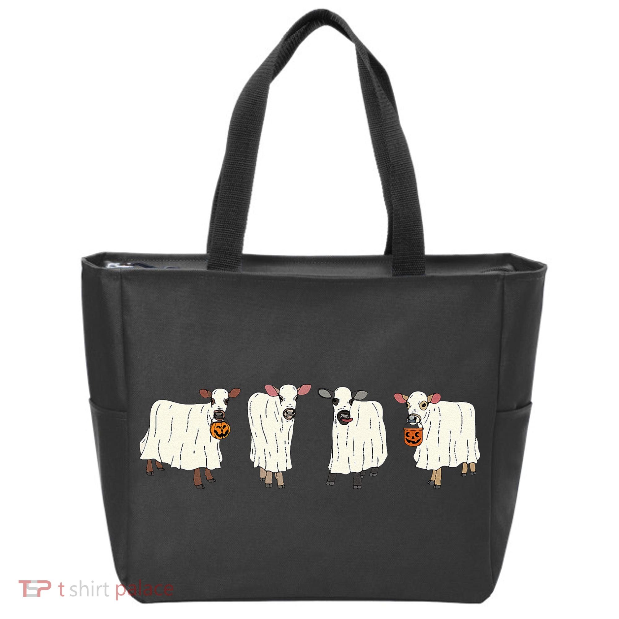Funny Halloween Ghost Cows Trick Or Treat Cow Lover Tote Bag