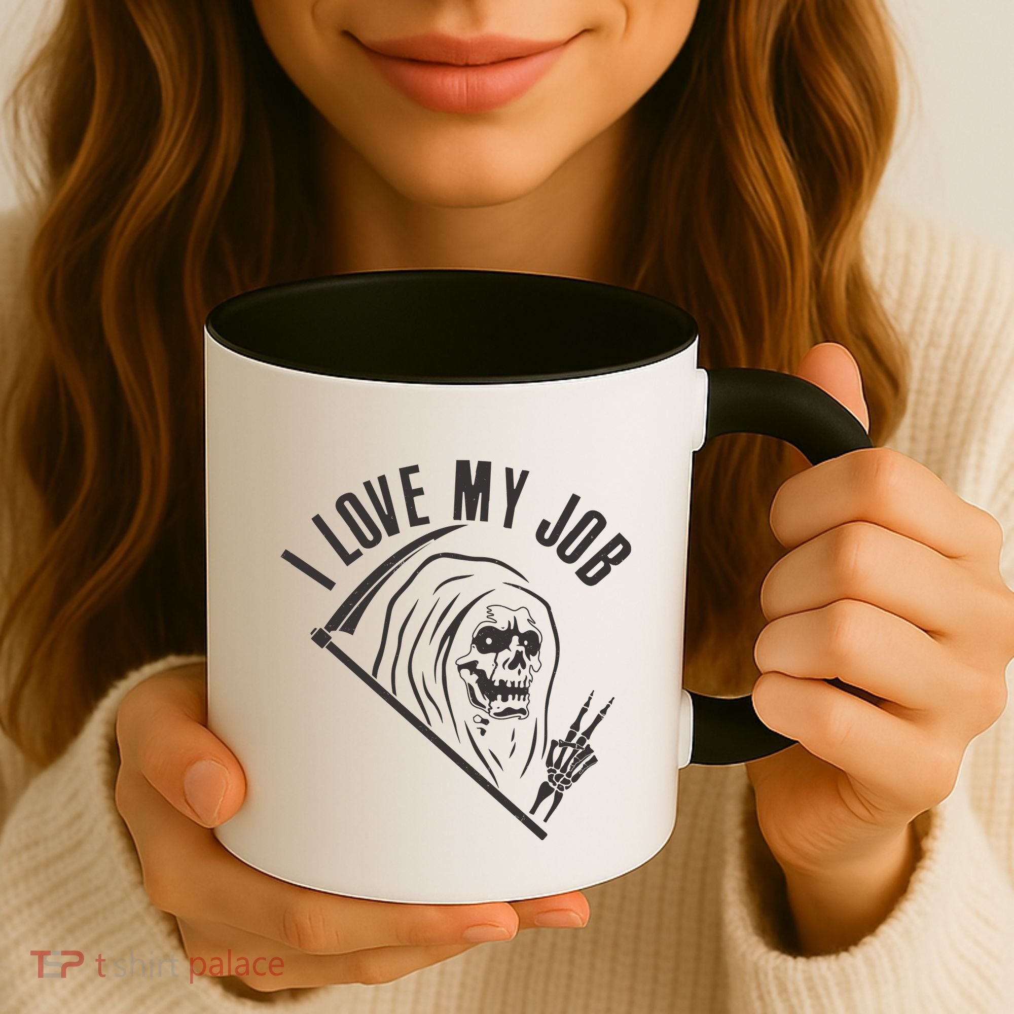 Funny Halloween Grim Reaper I Love My Job Coffee Mug