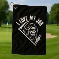 Funny Halloween Grim Reaper I Love My Job Golf Towel thumb 1