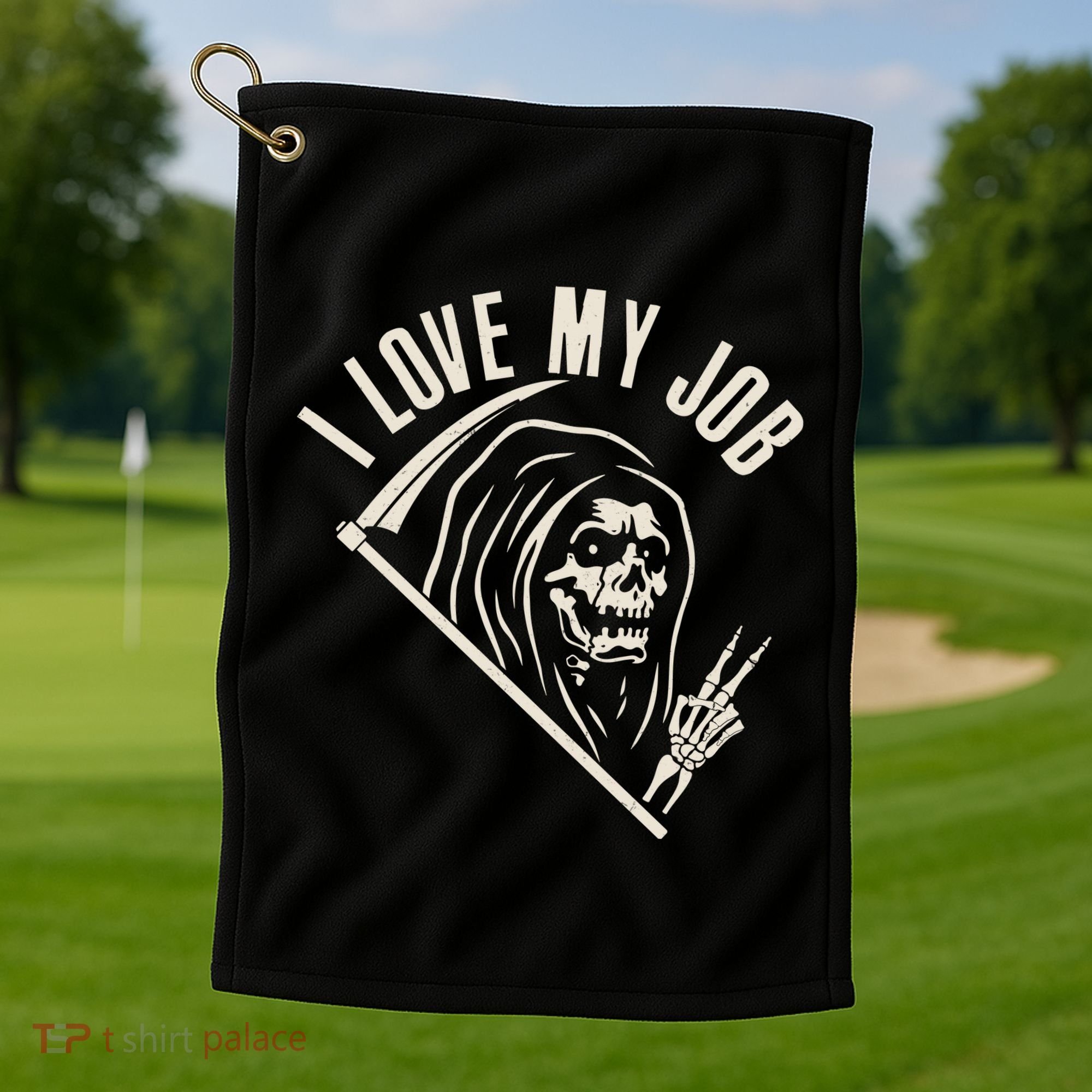 Funny Halloween Grim Reaper I Love My Job Golf Towel