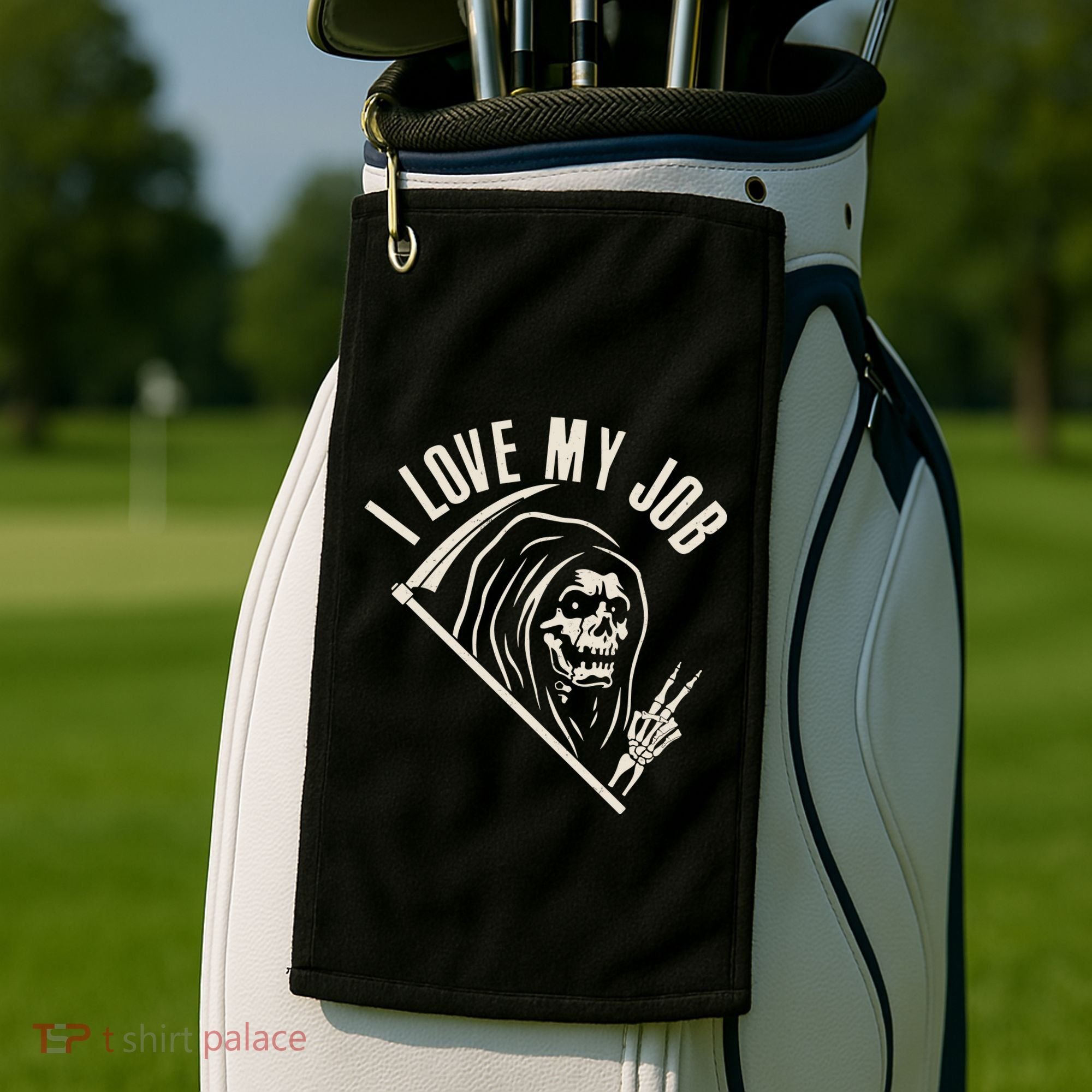 Funny Halloween Grim Reaper I Love My Job Golf Towel