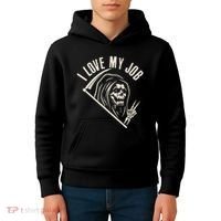 Funny Halloween Grim Reaper I Love My Job Kids Hoodie thumb 4