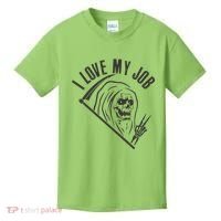 Funny Halloween Grim Reaper I Love My Job Kids T-Shirt thumb 0