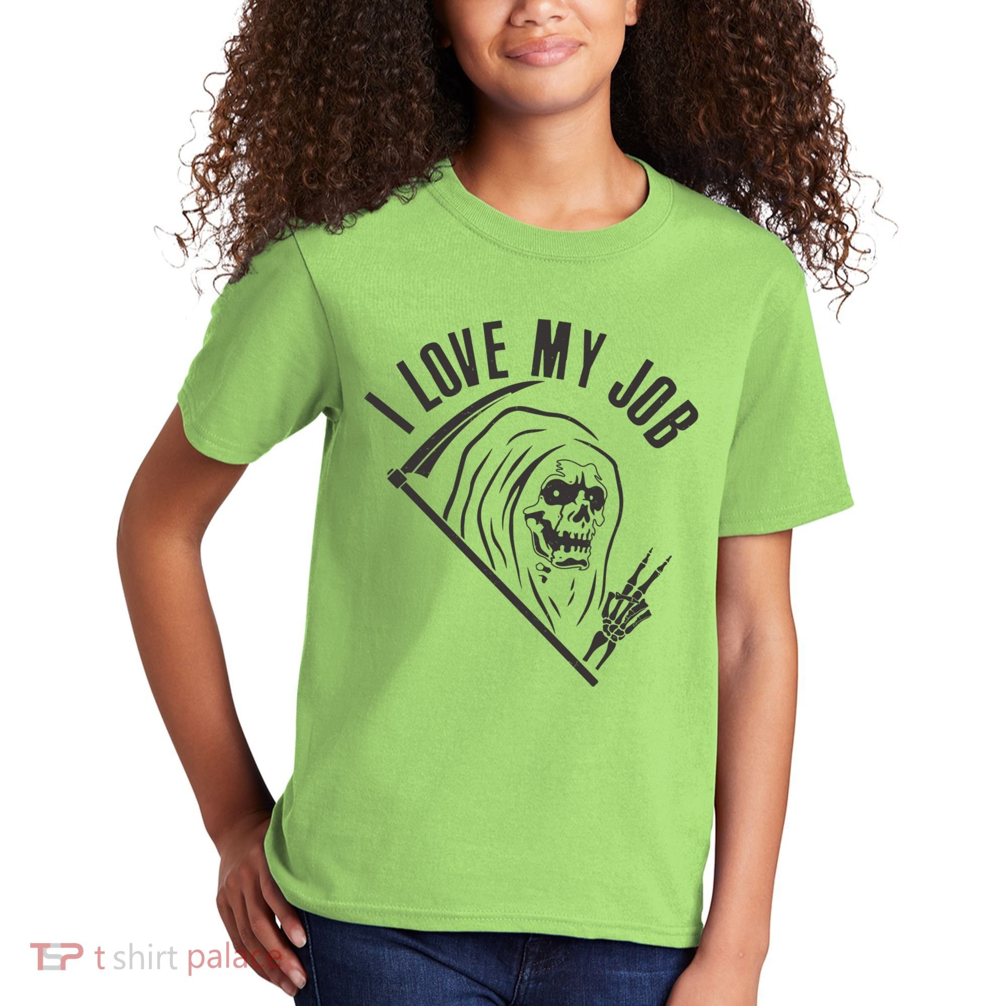 Funny Halloween Grim Reaper I Love My Job Kids T-Shirt
