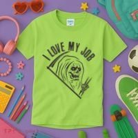 Funny Halloween Grim Reaper I Love My Job Kids T-Shirt thumb 3