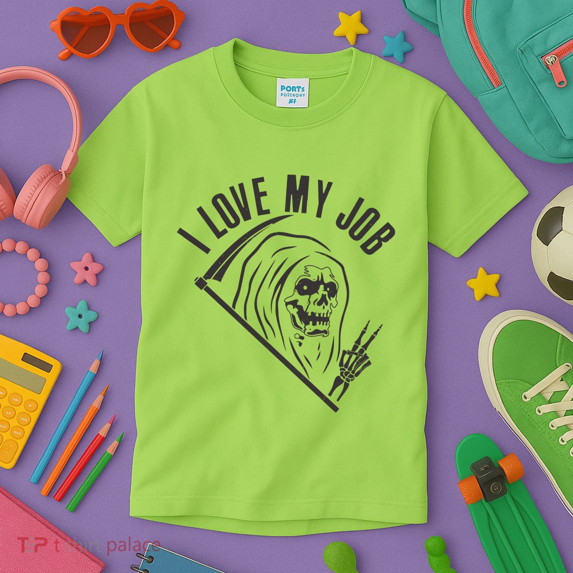 Funny Halloween Grim Reaper I Love My Job Kids T-Shirt