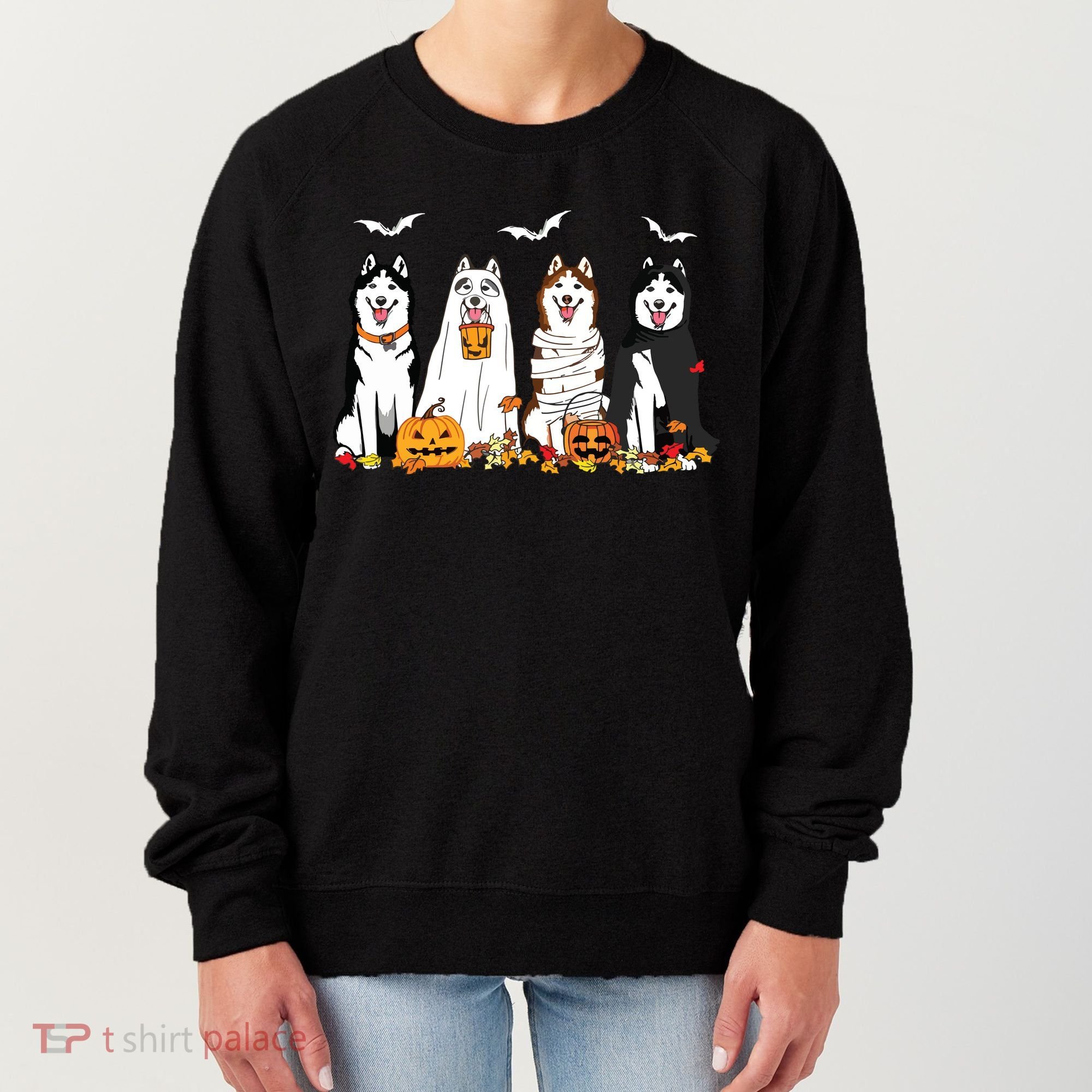 Funny Husky Ghost Dogs Halloween Husky Dog Mom Husky Lover Women's Sweatshirt