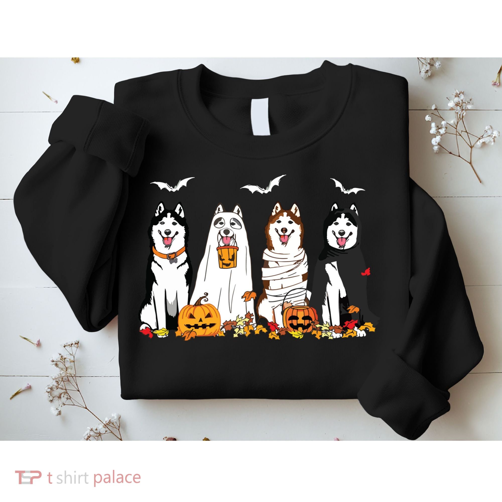 Funny Husky Ghost Dogs Halloween Husky Dog Mom Husky Lover Sweatshirt