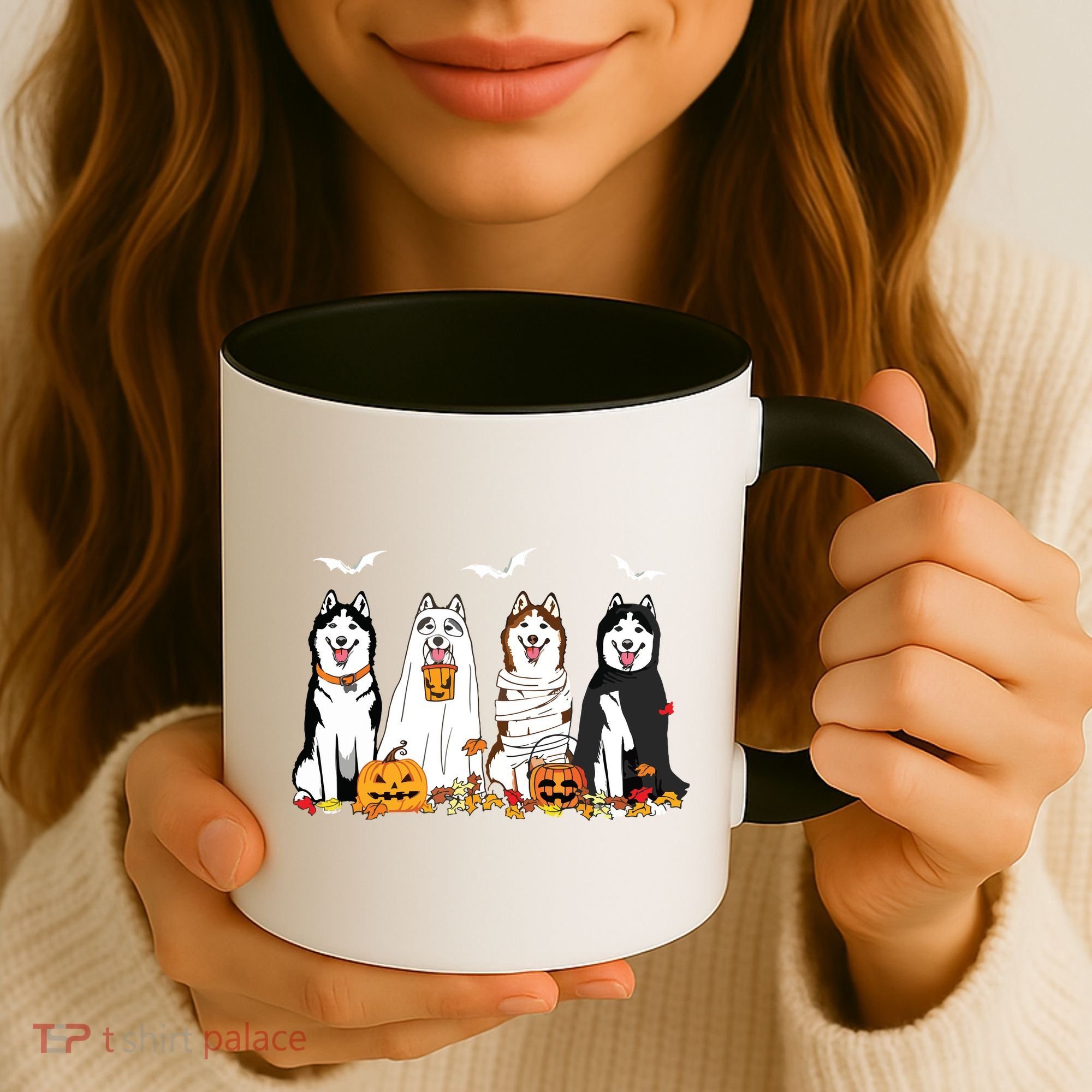 Funny Husky Ghost Dogs Halloween Husky Dog Mom Husky Lover Coffee Mug