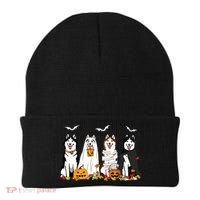 Funny Husky Ghost Dogs Halloween Husky Dog Mom Husky Lover Beanie thumb 0