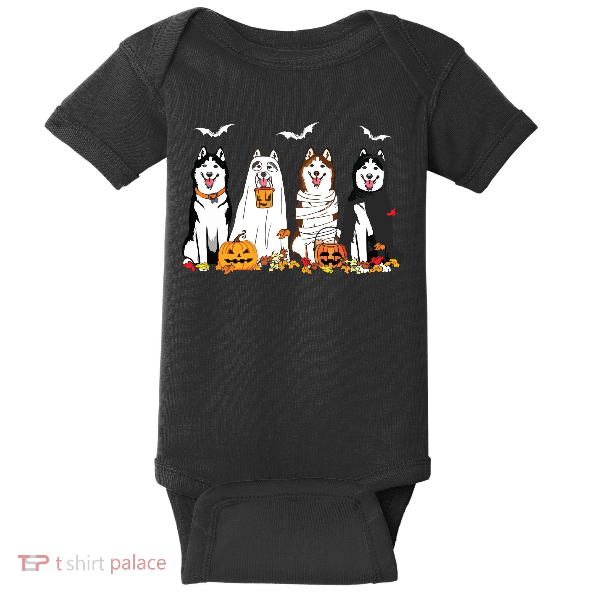 Funny Husky Ghost Dogs Halloween Husky Dog Mom Husky Lover Baby Bodysuit