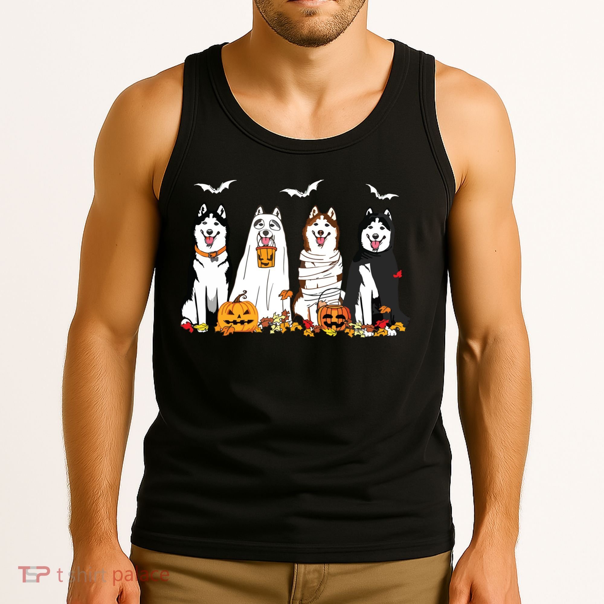 Funny Husky Ghost Dogs Halloween Husky Dog Mom Husky Lover Tank Top