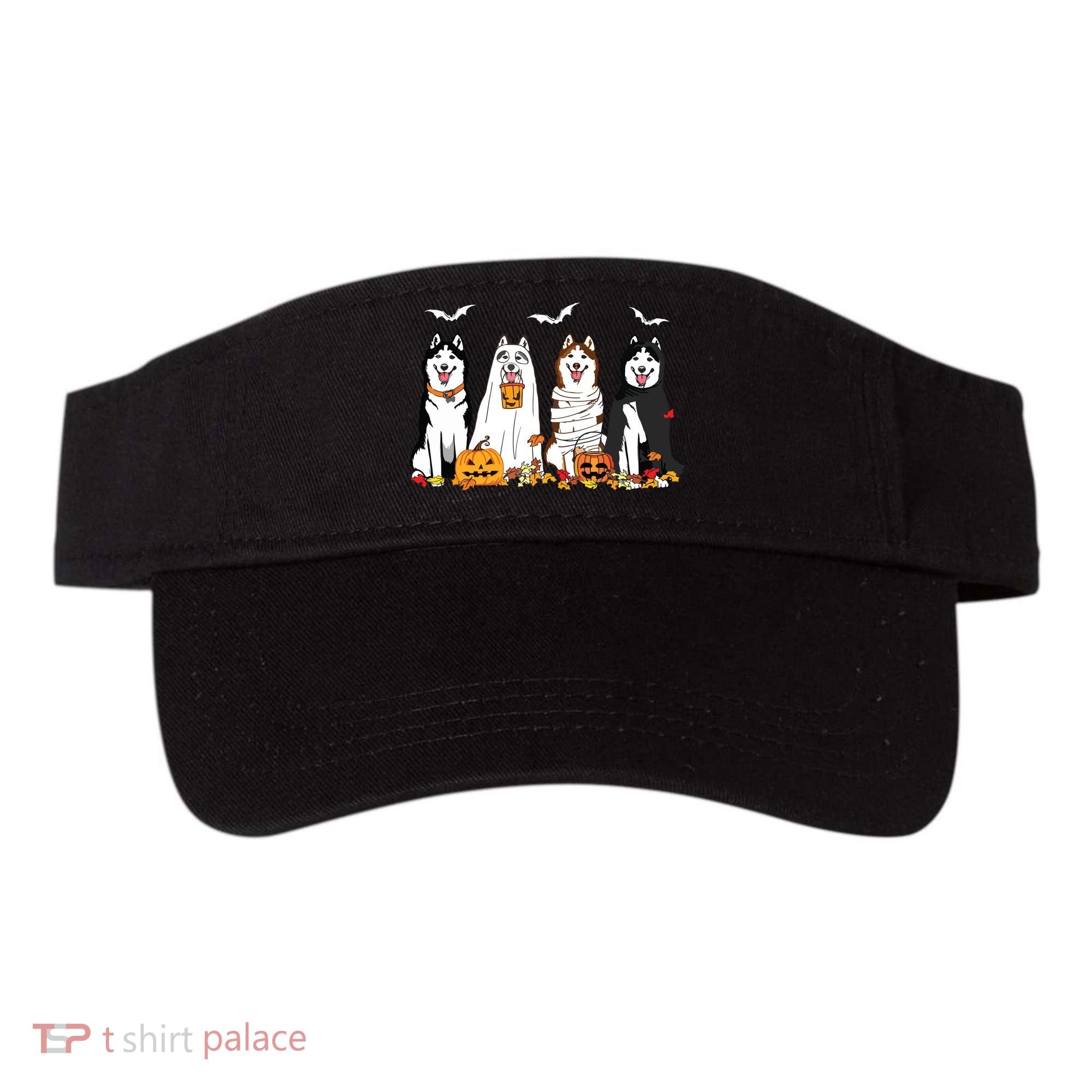 Funny Husky Ghost Dogs Halloween Husky Dog Mom Husky Lover Visor