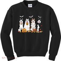 Funny Husky Ghost Dogs Halloween Husky Dog Mom Husky Lover Kids Sweatshirt thumb 0