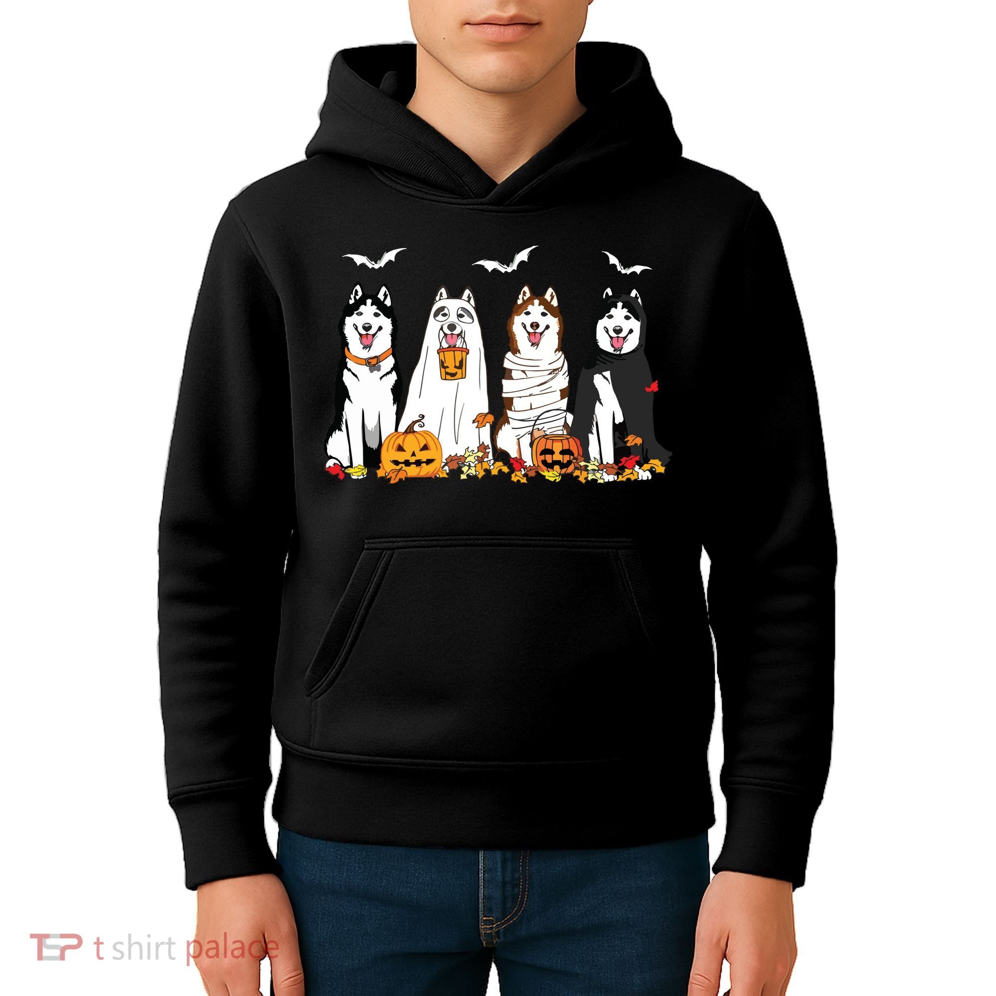 Funny Husky Ghost Dogs Halloween Husky Dog Mom Husky Lover Kids Hoodie