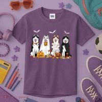 Funny Husky Ghost Dogs Halloween Husky Dog Mom Husky Lover Kids T-Shirt thumb 3