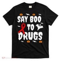 Funny Halloween Gift Say Boo To Drugs Awareness Red Ribbon T-Shirt thumb 0