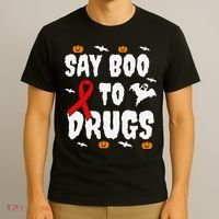 Funny Halloween Gift Say Boo To Drugs Awareness Red Ribbon T-Shirt thumb 3