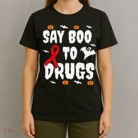 Funny Halloween Gift Say Boo To Drugs Awareness Red Ribbon T-Shirt thumb 4