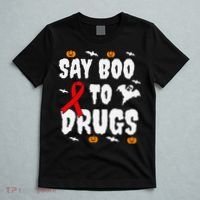Funny Halloween Gift Say Boo To Drugs Awareness Red Ribbon T-Shirt thumb 5