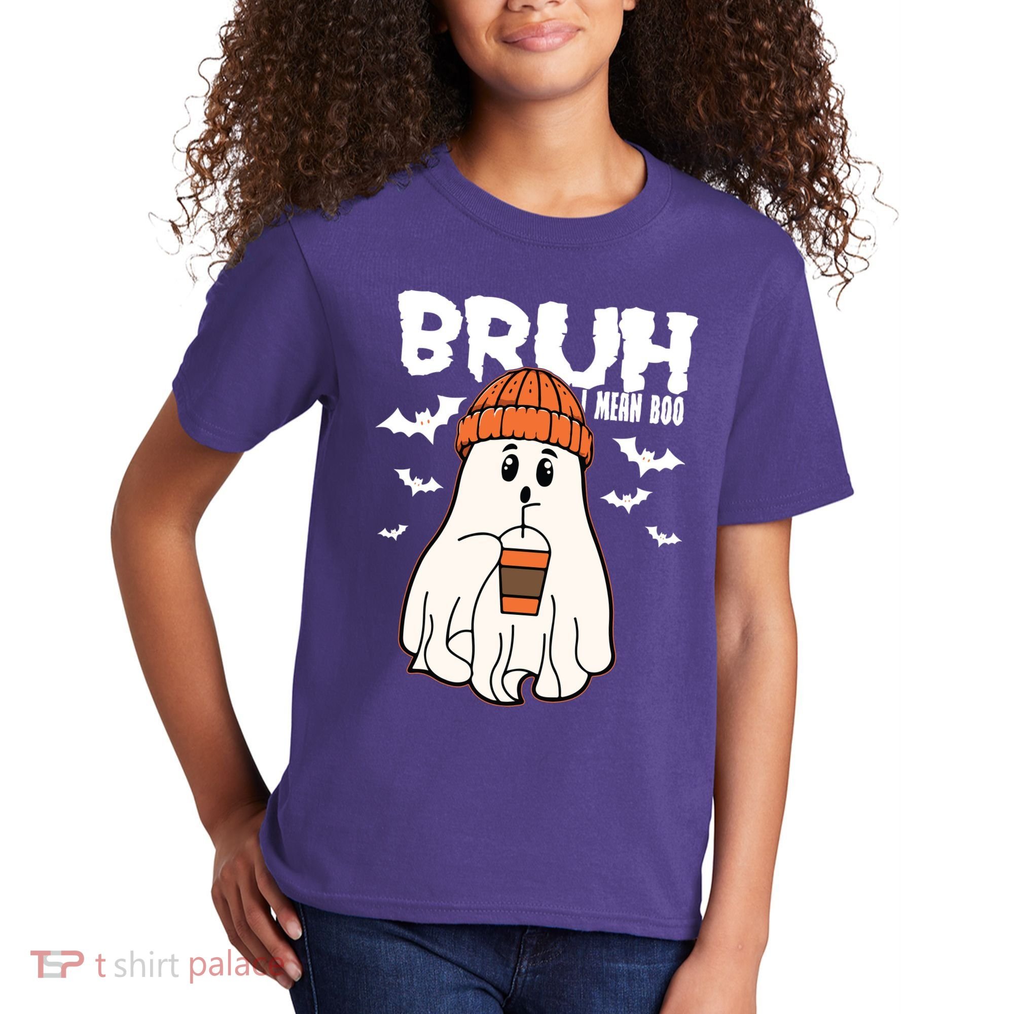 Funny Halloween Ghost Bruh I Mean Boo Kids T-Shirt