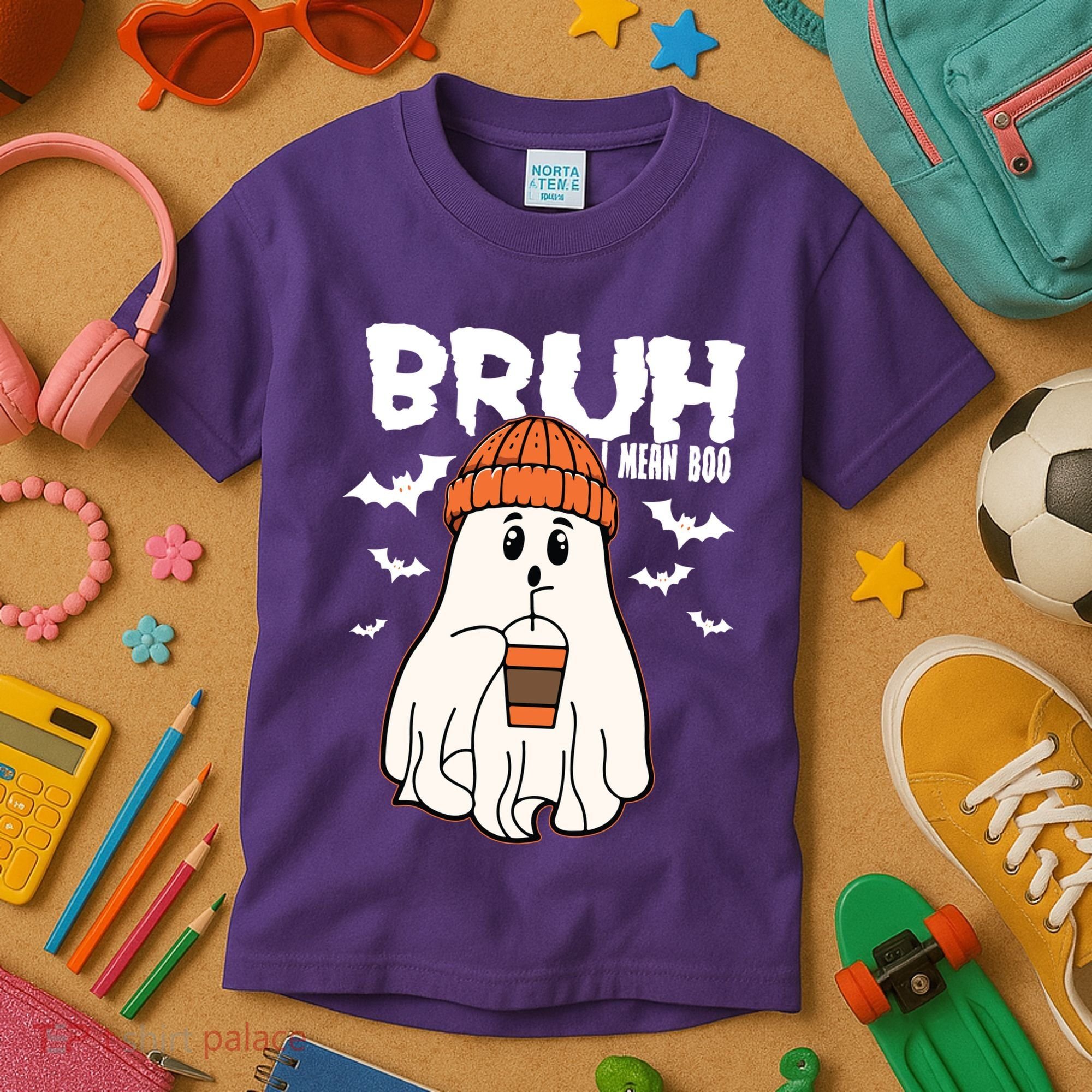 Funny Halloween Ghost Bruh I Mean Boo Kids T-Shirt