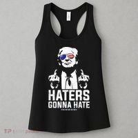 Funny Haters Gonna Hate President Donald Trump Middle Finger Women's Tank Top thumb 3