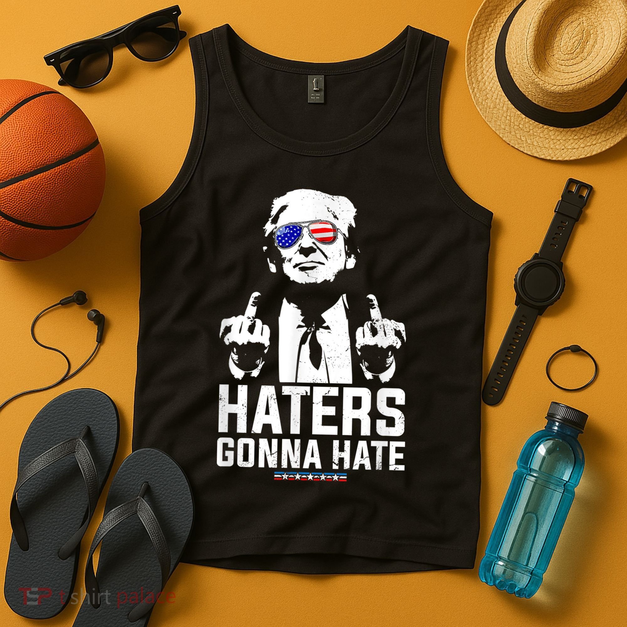 Funny Haters Gonna Hate President Donald Trump Middle Finger Tank Top