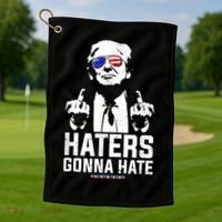 Funny Haters Gonna Hate President Donald Trump Middle Finger Golf Towel thumb 1