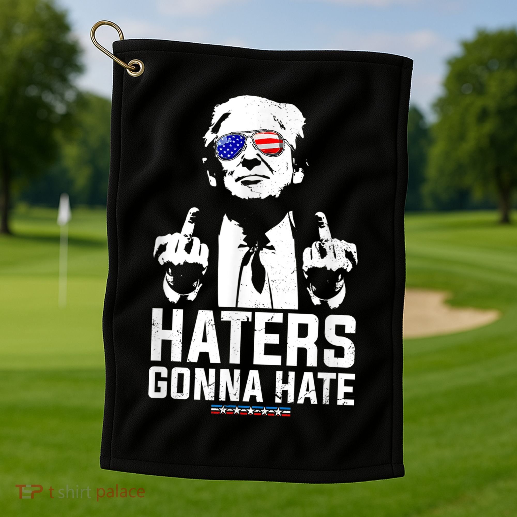 Funny Haters Gonna Hate President Donald Trump Middle Finger Golf Towel